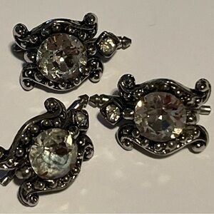 Silver Turtle Rhinestone Button Studs Shiny Men's Accessory Art Deco